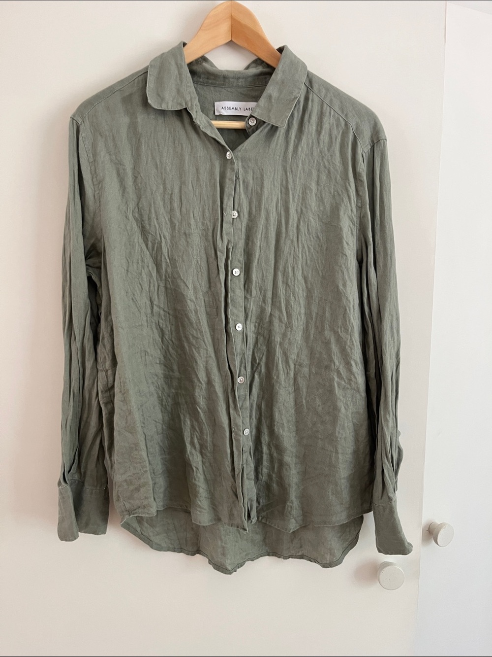 Assembly Label Olive Linen Casual Button-Down Shirt